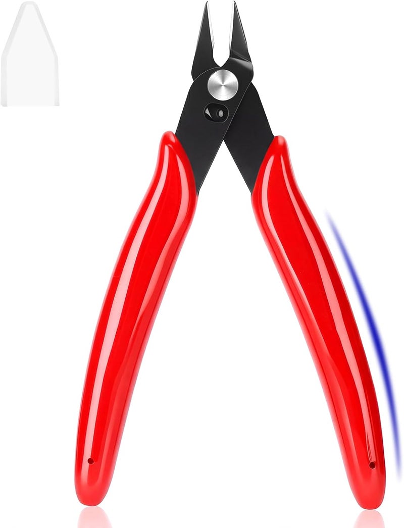 EamPrsk 5 Inch Flush Cutters, 1 Pack Micro Wire Cutters, Sharp Zip Tie Cutter, Precision Wire Cutters for Crafting, Jewelry Making, Plastic Models, 3D Print, Electronics, Floral (Red) - Image 1